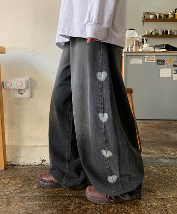 Hatori Washing Heart Balloon Wide Denim Pants